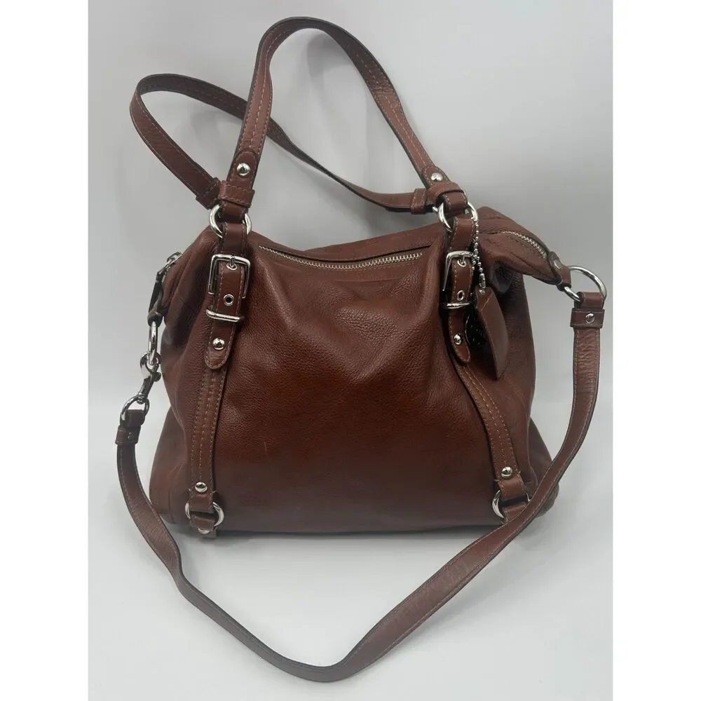 Coach F17566 Alexandra Brown Leather Tote Bag Convertible Crossbody Purse